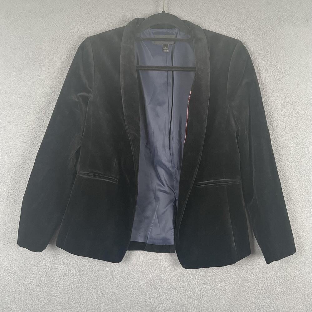 J.CREW Blazer Womens 6 Black Velvet Lined Collared Pockets Short Button Front
